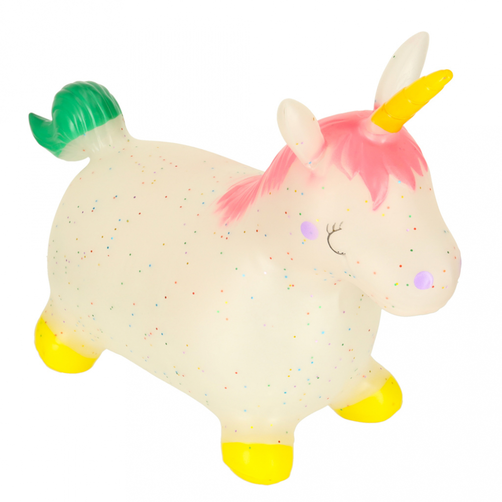Jumper gonflabil pentru copii Unicorn, din cauciuc moale si flexibil, dimensiune 47 x 60 x 22cm, cu pompa inclusa