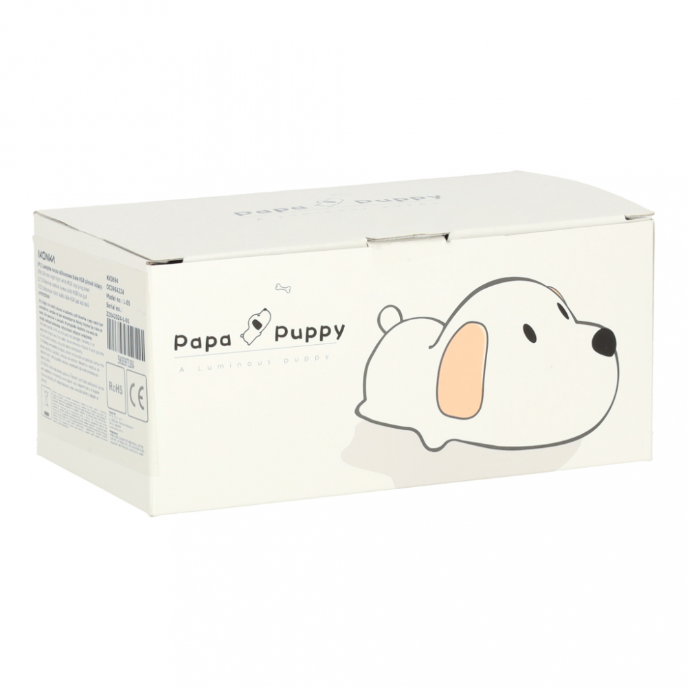 Lampa de noptiera pentru copii white Dog, realizata din silicon, cu 2 moduri de iluminare, cronometru, baterie 1200 mAh, usb, dimensiune 15 x 11 x 10 cm
