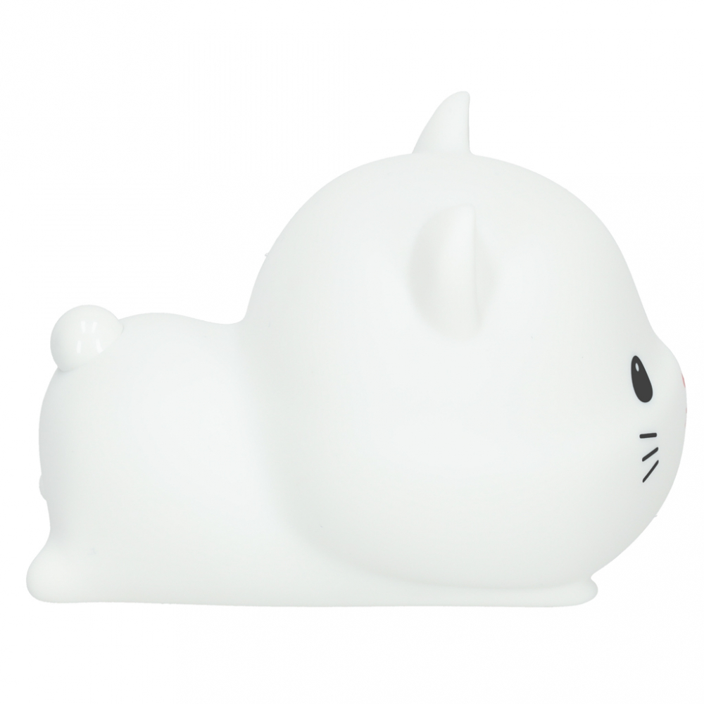 Lampa de noptiera pentru copii white Kitty, realizata din silicon, cu 2 moduri de iluminare, cronometru, baterie 1200 mAh, usb, dimensiune 15 x 11 x 10 cm - 1