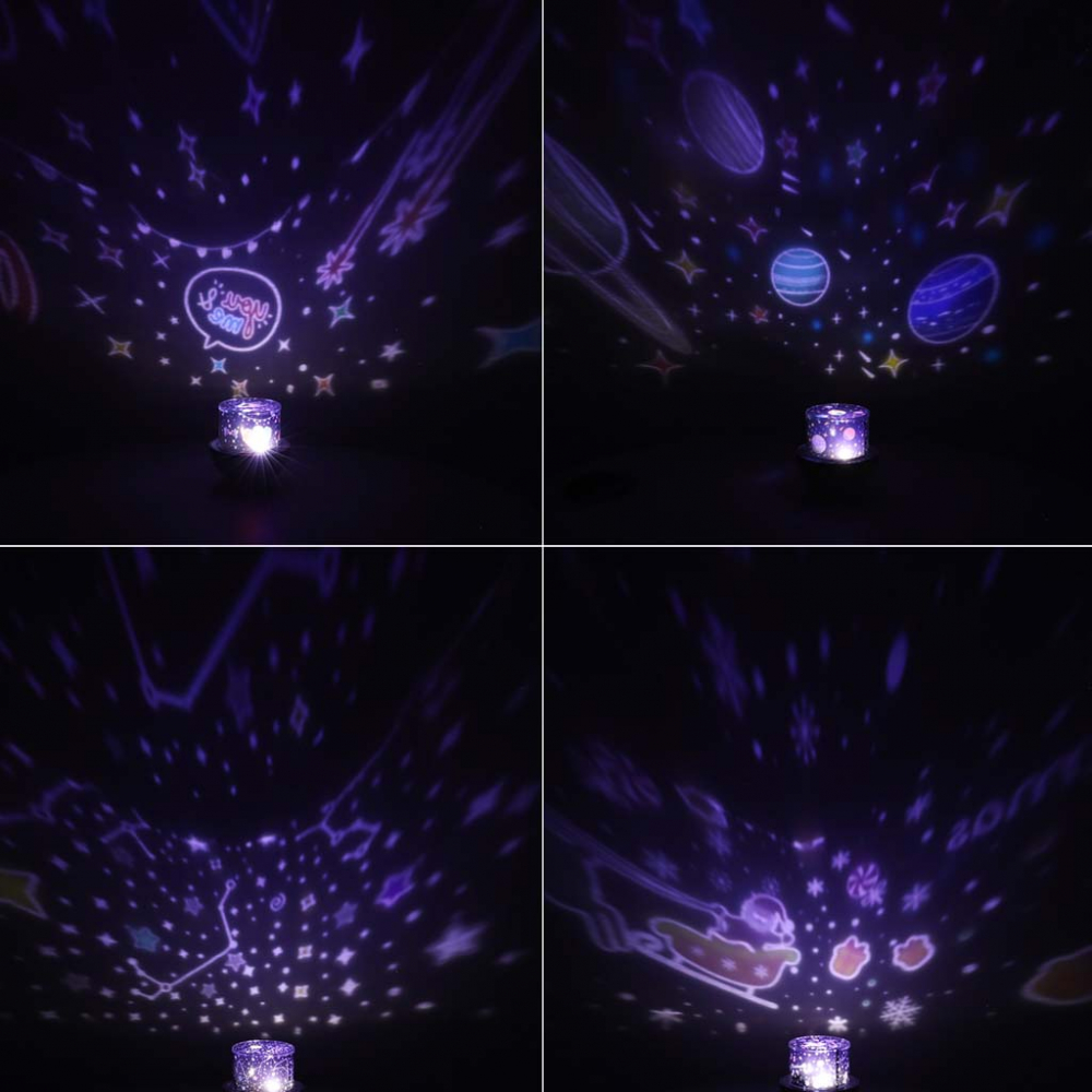 Lampa de veghe pentru copii Rabbit, dimensiune 12 x 16.5 cm, rotativa, cu telecomanda, 6 melodii tematice, lumina led si 6 seturi de folii interschimbabile - 1