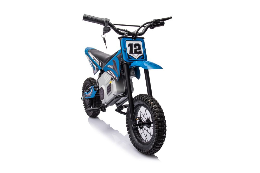 Motocicleta electrica pentru copii A9901 Blue cu suspensii, roti pneumatice, motor de 350W, baterie de 2x18V9Ah, viteza 8-15 kmh, franare automata la eliberarea pedalei de acceleratie - 1