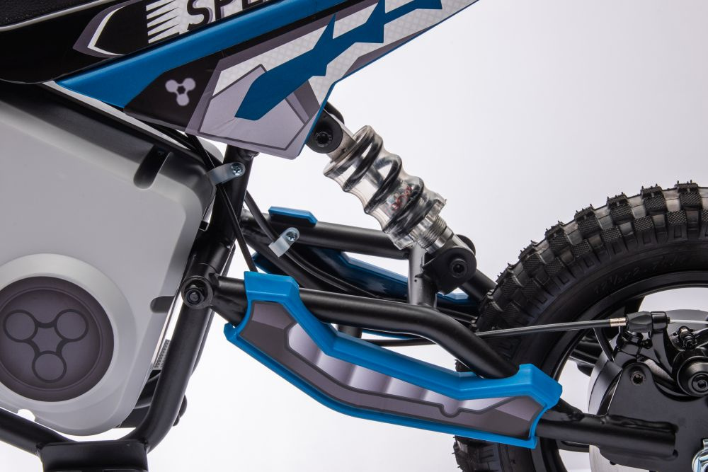 Motocicleta electrica pentru copii A9901 Blue cu suspensii, roti pneumatice, motor de 350W, baterie de 2x18V9Ah, viteza 8-15 kmh, franare automata la eliberarea pedalei de acceleratie - 8