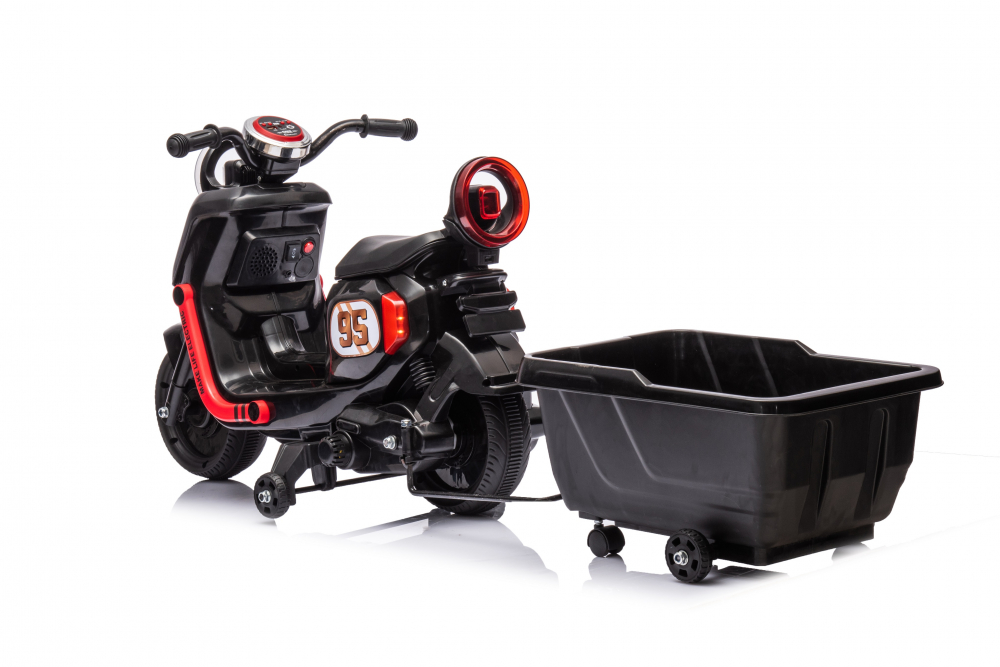 Motocicleta electrica pentru copii Nichiduta SafeRider 95 Black,remorca detasabila,roti ajutatoare,motor 35w,acumulator 6V7Ah,far cu lumini LED,roti rezistente,manere ergonomice,muzica,pornire la buton - 3