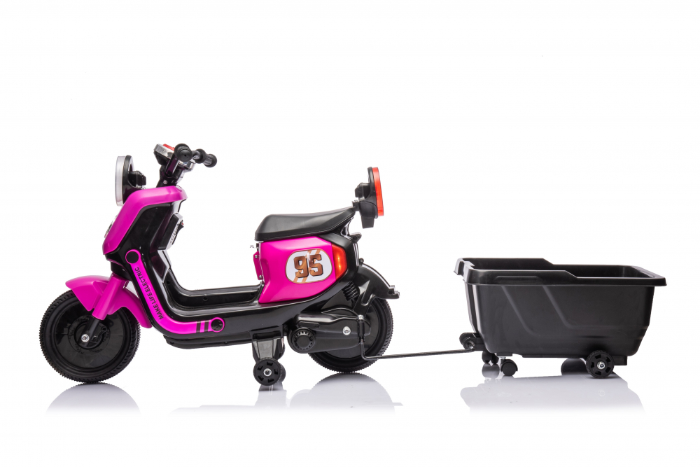 Motocicleta electrica pentru copii Nichiduta SafeRider 95 Rose Red,remorca detasabila,roti ajutatoare,motor 35w,acumulator 6V7Ah,far cu lumini LED,roti rezistente,manere ergonomice,muzica,pornire la buton - 3
