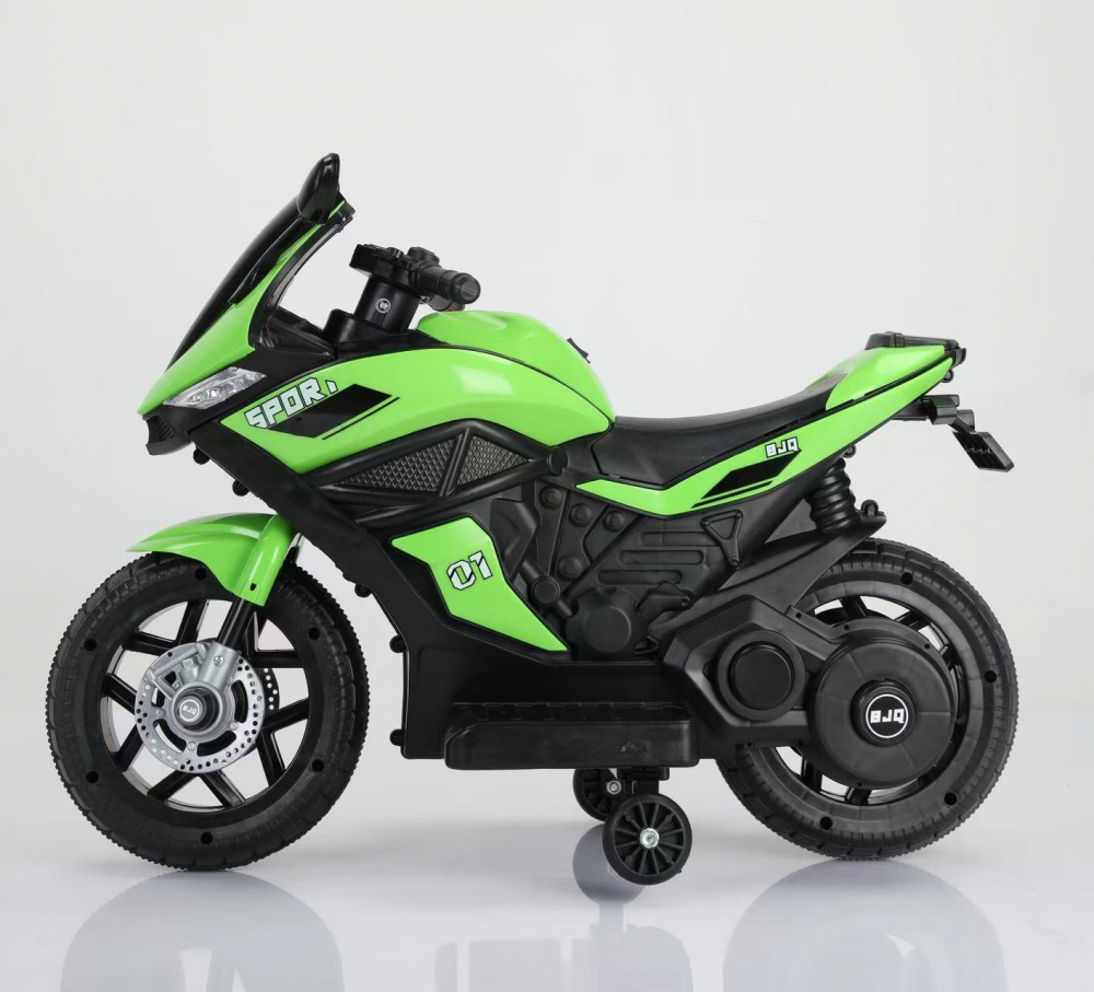 Motocicleta electrica pentru copii Nichiduta Storm Green motor 38w,scaun confortabil din piele ecologica,roti ajutatoare,oglinzi retrovizoare,lumini LED,muzica,pornire la buton,suport picioare,manere ergonomice - 1