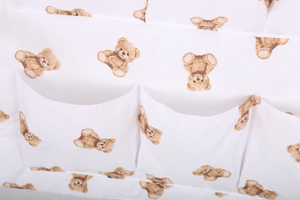 Organizator pentru patut copii BabyMam cu 6 buzunare spatioase, fixare rapida cu velcro, dimensiune 60 x 60cm, Teddybears
