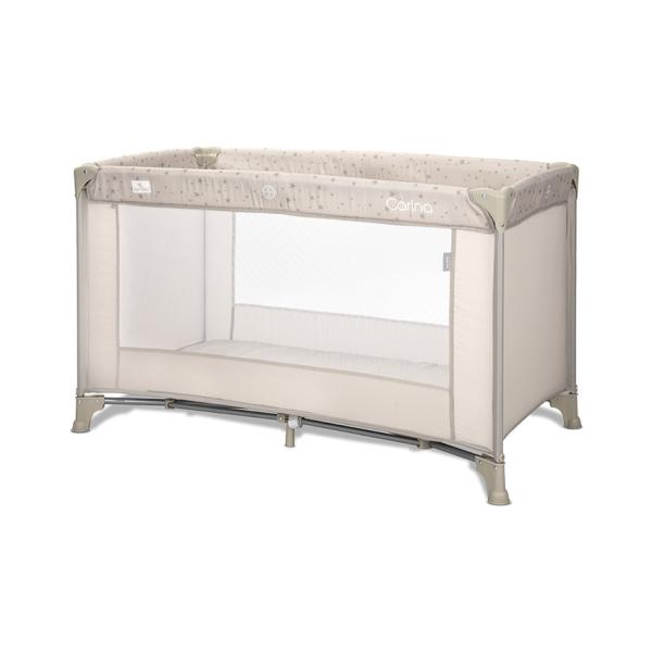 Patut pliabil pentru copii Lorelli Carina Beige Stars, 1 nivel, deschidere laterala cu fermoar, geanta de transport - 1