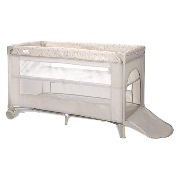 Patut pliabil pentru copii Lorelli Carina Beige Stars, 2 nivele, deschidere laterala cu fermoar, prevazut cu roti cu frana - 1
