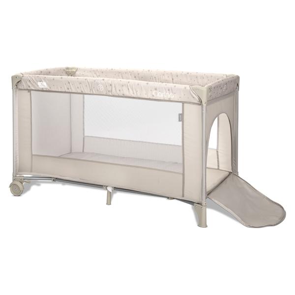 Patut pliabil pentru copii Lorelli Carina Beige Stars, 2 nivele, deschidere laterala cu fermoar, prevazut cu roti cu frana - 2