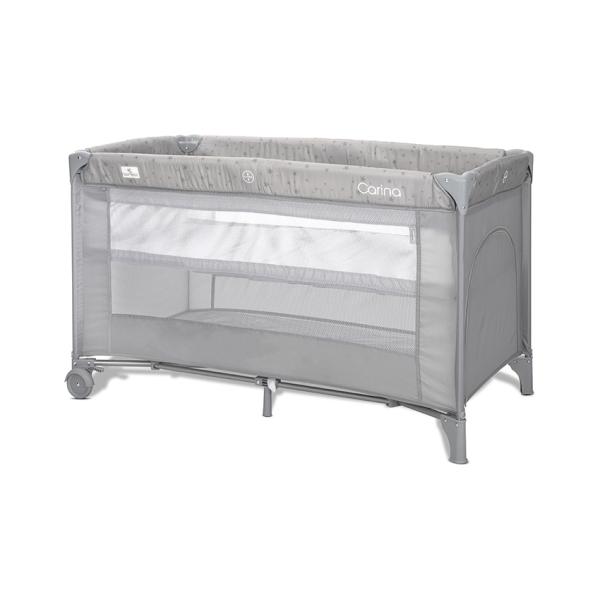 Patut pliabil pentru copii Lorelli Carina Grey Stars, 2 nivele, deschidere laterala cu fermoar, prevazut cu roti cu frana - 4