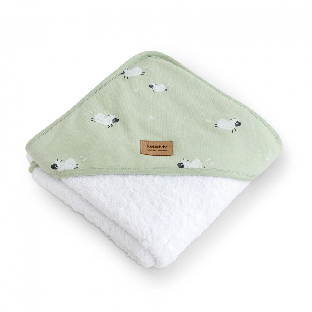 Prosop de baie cu gluga pentru bebelusi, 0-5 ani, bumbac certificat OEKO-TEX, 100x100 cm, Funny Farm - 1 | YEO