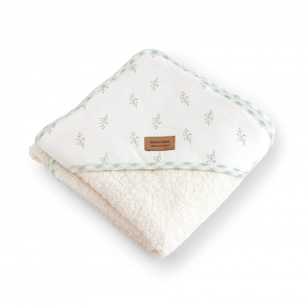 Prosop de baie cu gluga pentru bebelusi, 0-5 ani, bumbac certificat OEKO-TEX, 100x100 cm, Spring Cottage - 1 | YEO
