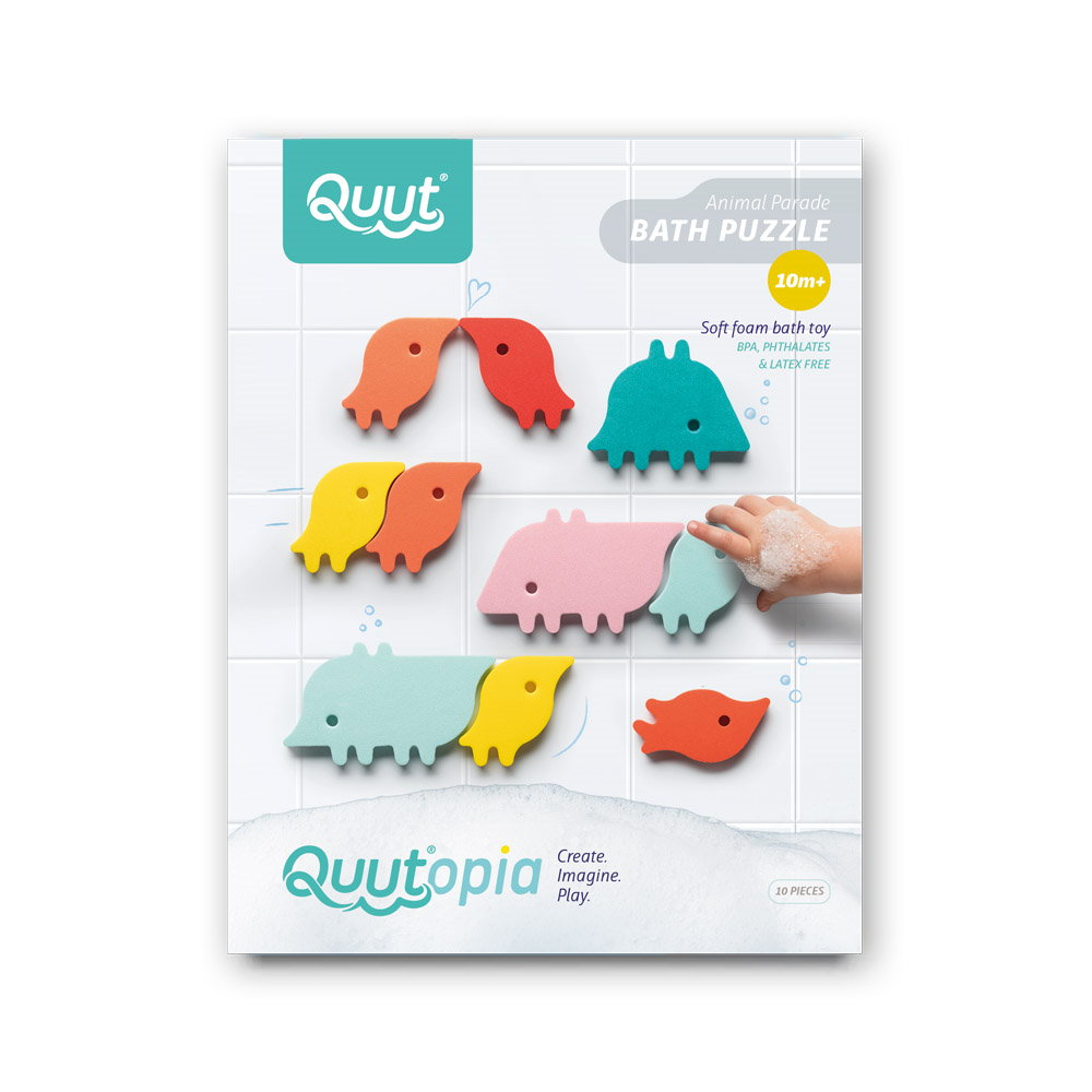 Puzzle de baie pentru copii, set 10 piese, Parada animalelor, Quut Toys