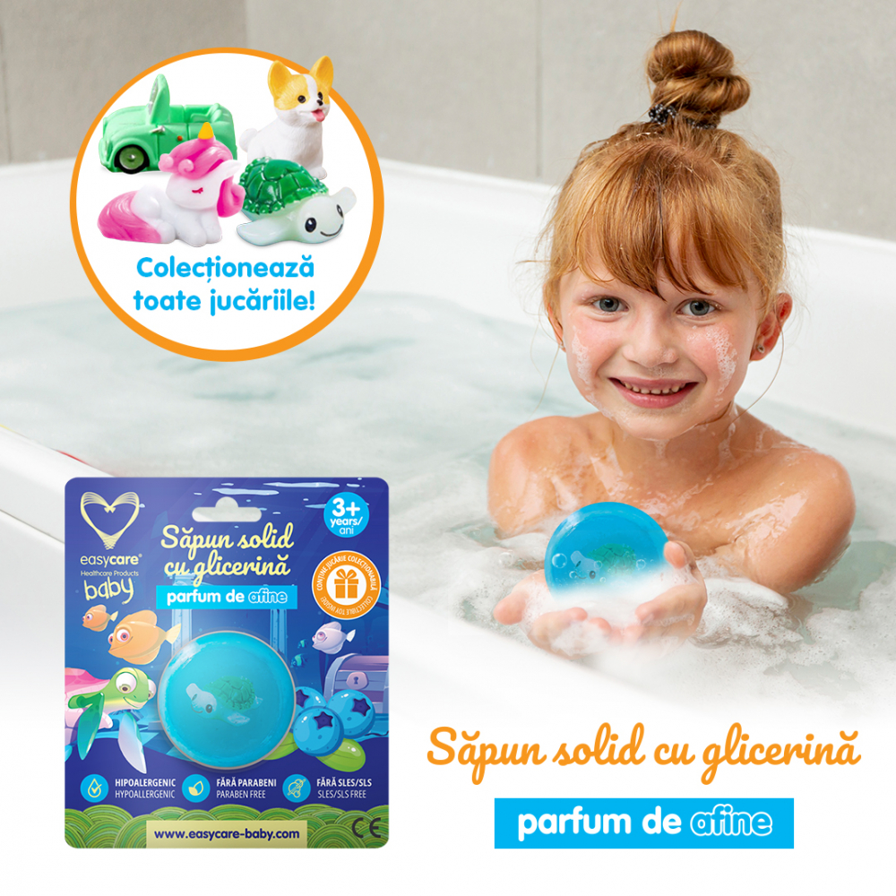 Sapun solid cu glicerina si jucarie pentru copii, parfum afine 100g Easycare Baby