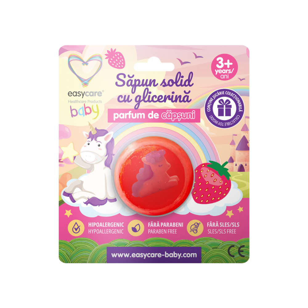 Sapun solid cu glicerina si jucarie pentru copii, parfum capsuni 100g Easycare Baby - 1 | YEO