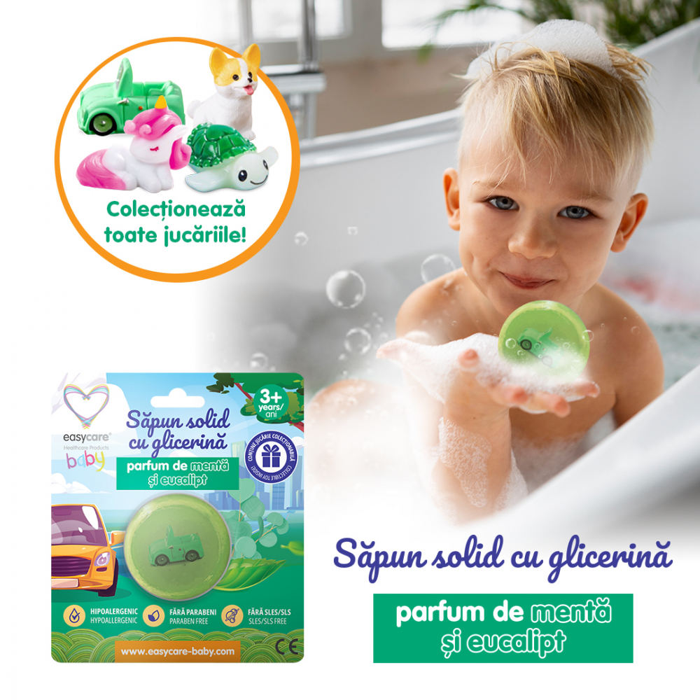 Sapun solid cu glicerina si jucarie pentru copii, parfum menta  eucalipt 100g Easycare Baby
