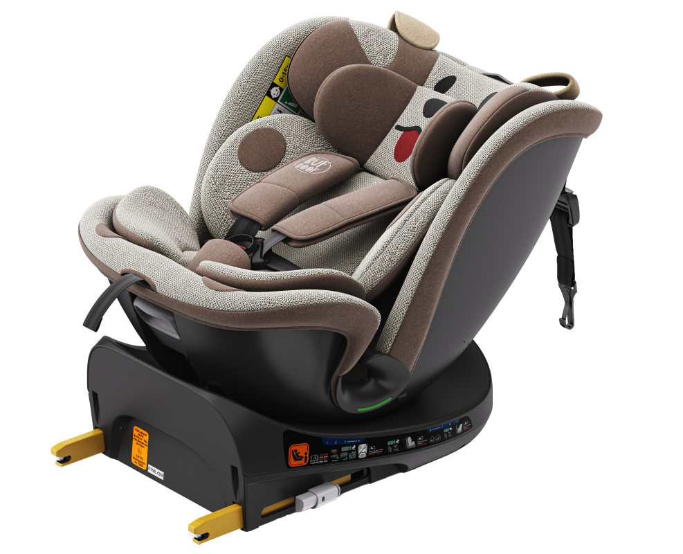Scaun auto Buf Boof B-Joy Deluxe BrownDog iSize cu isofix, pozitie somn 155 grade, rotativ 360 grade, 40-150 cm