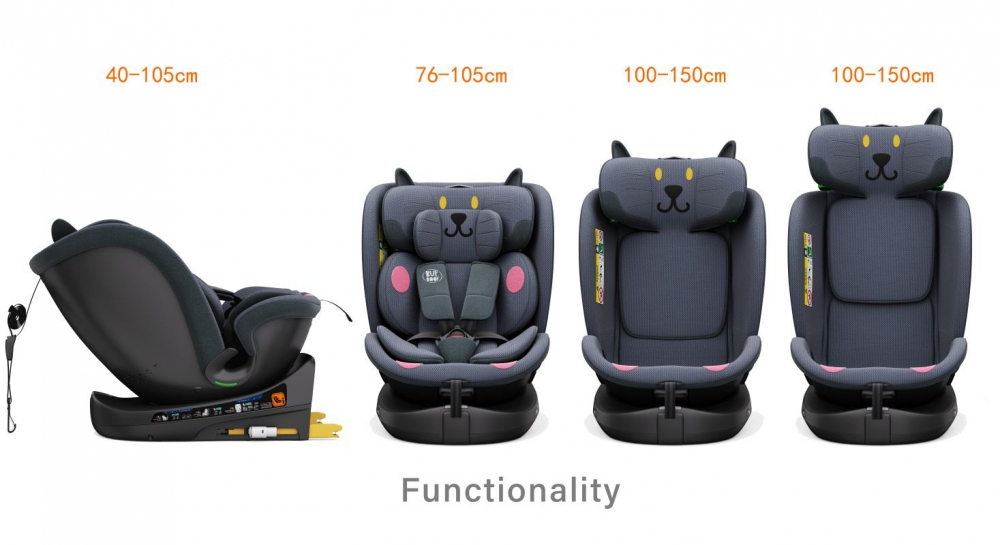 Scaun auto Buf Boof B-Joy Deluxe DarkGreyCat iSize cu isofix, pozitie somn 155 grade, rotativ 360 grade, 40-150 cm - 2