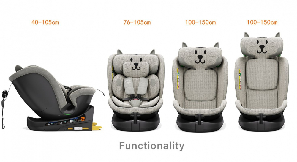 Scaun auto Buf Boof B-Joy Deluxe LightGreyCat iSize cu isofix, pozitie somn 155 grade, rotativ 360 grade, 40-150 cm - 3