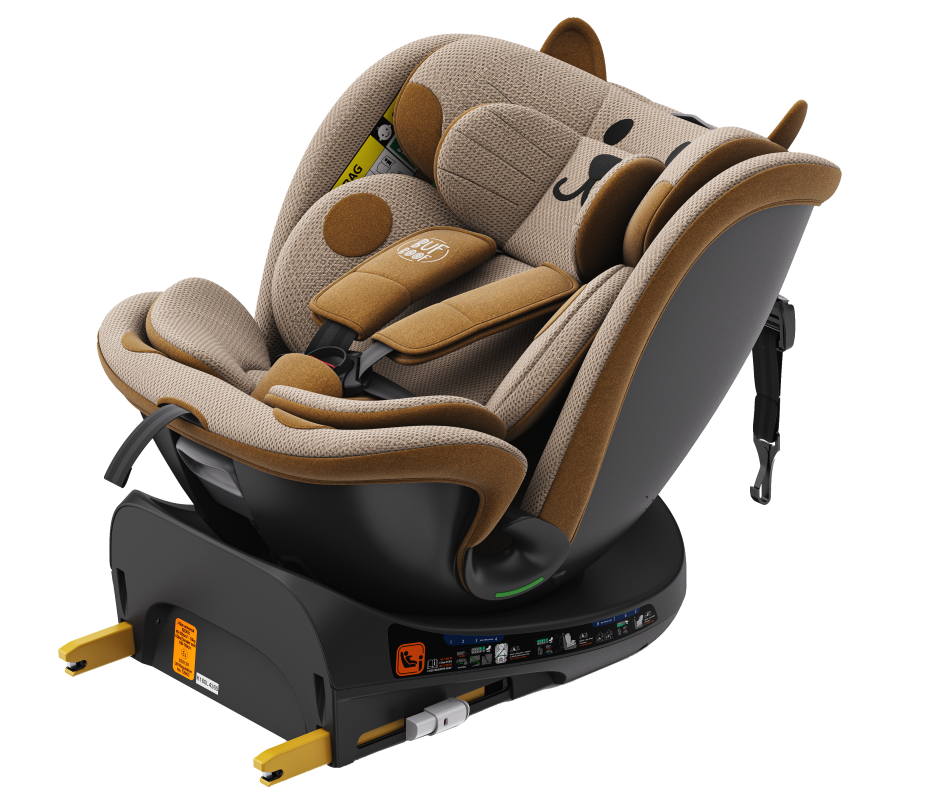 Scaun auto Buf Boof B-Joy Deluxe OrangeCat iSize cu isofix, pozitie somn 155 grade, rotativ 360 grade, 40-150 cm