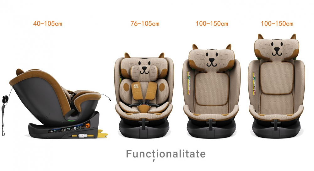 Scaun auto Buf Boof B-Joy Deluxe OrangeCat iSize cu isofix, pozitie somn 155 grade, rotativ 360 grade, 40-150 cm - 4