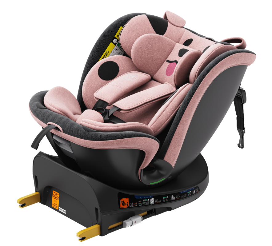 Scaun auto Buf Boof B-Joy Deluxe PinkDog iSize cu isofix, pozitie somn 155 grade, rotativ 360 grade, 40-150 cm