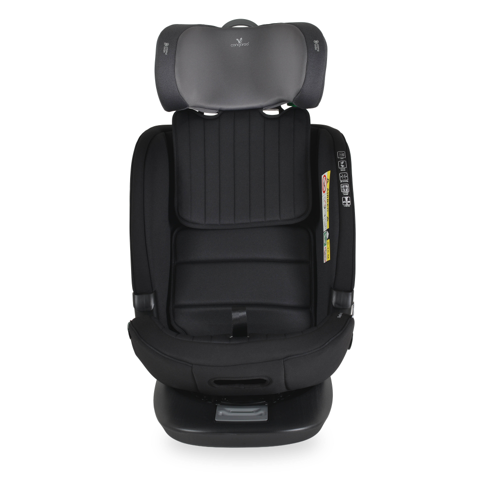 Scaun auto copii Cangaroo i-size GTS Charcoal Grey 40-150 cm,design ergonomic sleep comfort,fixare isofix,sistem ventilatie,sezut rotativ,top tether,tetiera si spatar reglabile,certificare R129,salteluta reductor - 3