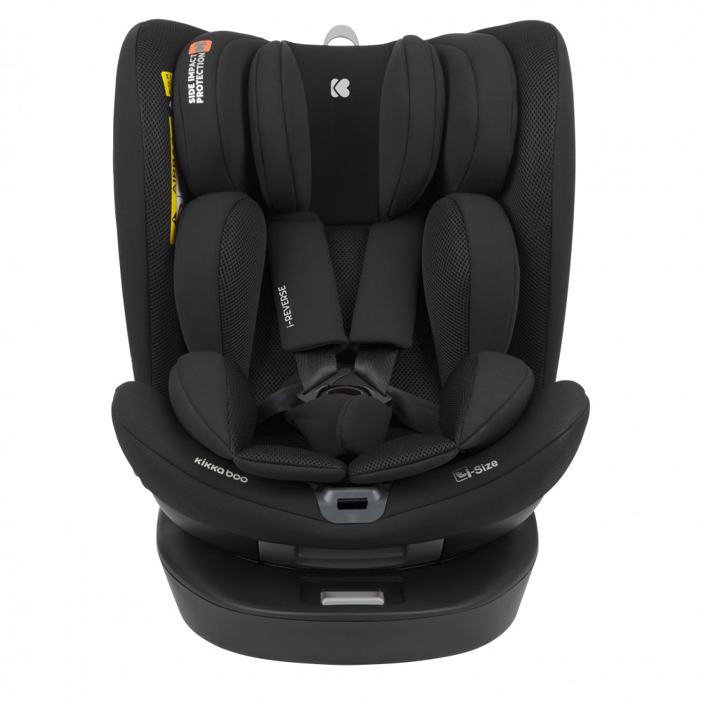 Scaun auto copii KikkaBoo i-Reverse i-SIZE Black 40-150 cm cu isofix,sezut rotativ,SPS,top tether,tetiera cu spuma memorie si inaltime reglabila,reductor