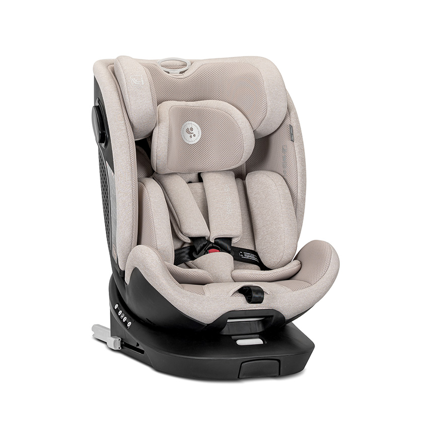 Scaun auto pentru copii Lorelli Perseus Beige i-Size, isofix, baza rotativa, picior de sprijin, EPS Memory, panou de ventilatie, SPS, 0 luni-12 ani, 40-150 cm