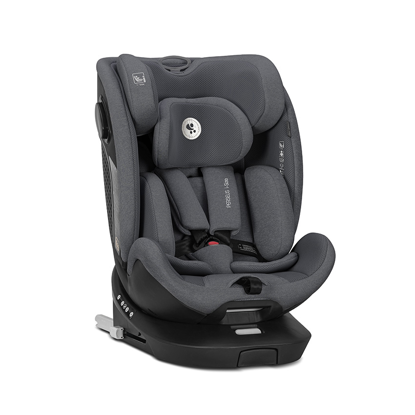 Scaun auto pentru copii Lorelli Perseus Grey i-Size, isofix, baza rotativa, picior de sprijin, EPS Memory, panou de ventilatie, SPS, 0 luni-12 ani, 40-150 cm
