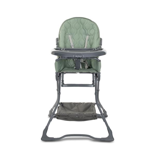 Scaun de masa pentru copii Lorelli Bonbon Green Leather cu suport pentru picioare, cos pentru jucarii, pliere compacta, greutate admisa 15 kg