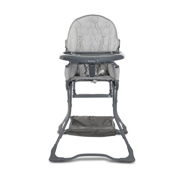 Scaun de masa pentru copii Lorelli Bonbon Grey Leather cu suport pentru picioare, cos pentru jucarii, pliere compacta, greutate admisa 15 kg