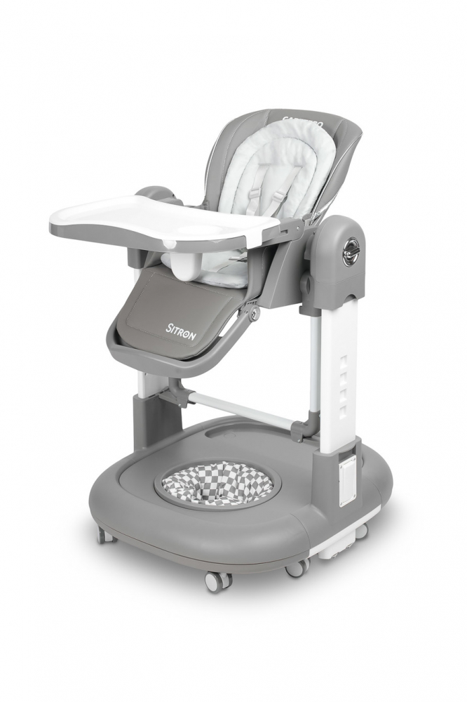 Scaun de masa multifunctional Caretero Sitron Gri 3in1 transformabil in scaun de masabalansoarpremergator, masuta si suport picioare reglabile, inaltime ajustabila, roti silentioase, centuri de siguranta, pernuta reductor