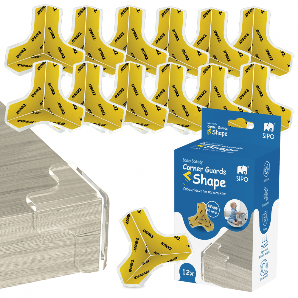 Set 12 coltare din silicon pentru colturi, forma T, fixare cu adeziv puternic Tesa, fara urme, Sipo - 2 | YEO