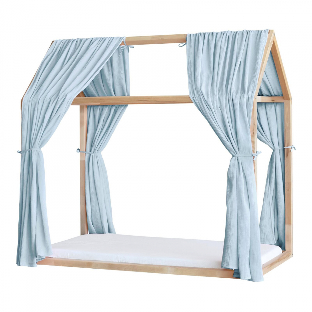 Set 2 baldachine muselina pentru pat tip casuta, Little Amy, Albastru deschis, 2x330 cm pentru pat 100x200 cm - 2