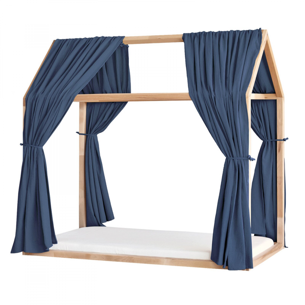 Set 2 baldachine muselina pentru pat tip casuta, Little Amy, Albastru inchis, 2x330 cm pentru pat 100x200 cm - 3