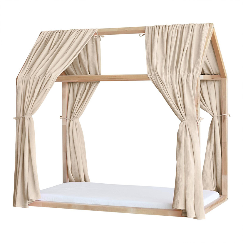 Set 2 baldachine muselina pentru pat tip casuta, Little Amy, Bej, 2x360 cm pentru pat 120x200 cm - 3