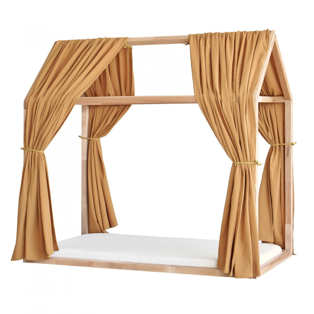 Set 2 baldachine muselina pentru pat tip casuta, Little Amy, Camel, 2x300 cm pentru pat 80x160 cm - 3