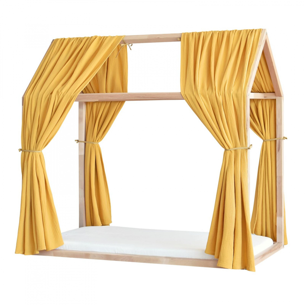 Set 2 baldachine muselina pentru pat tip casuta, Little Amy, Galben, 2x280 cm pentru pat 70x140 cm - 3
