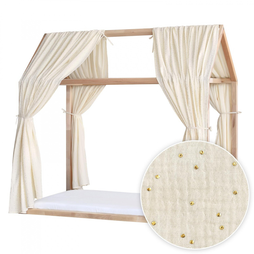 Set 2 baldachine muselina pentru pat tip casuta, Little Amy, Gold Princess, 2x360 cm pentru pat 120x200 cm - 3