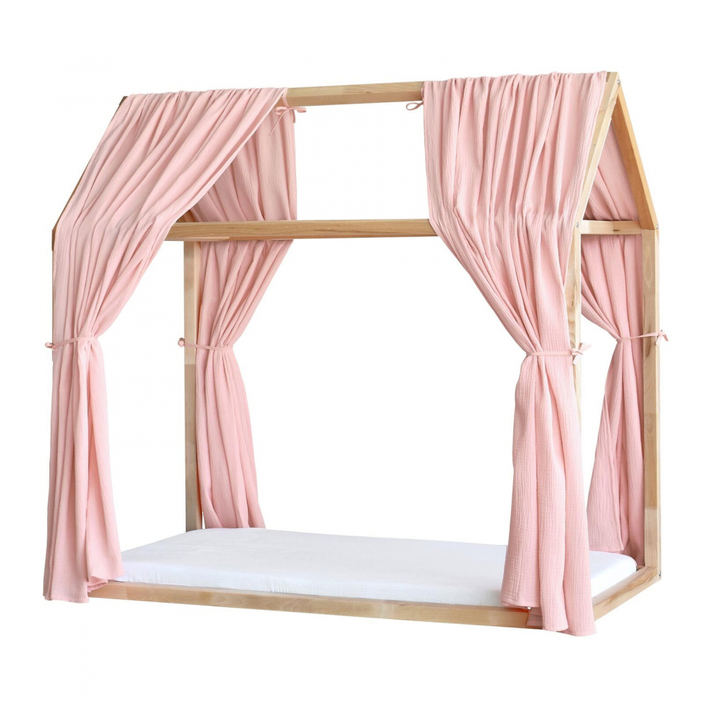 Set 2 baldachine muselina pentru pat tip casuta, Little Amy, Roz, 2x385 cm pentru pat 140x200 cm - 3