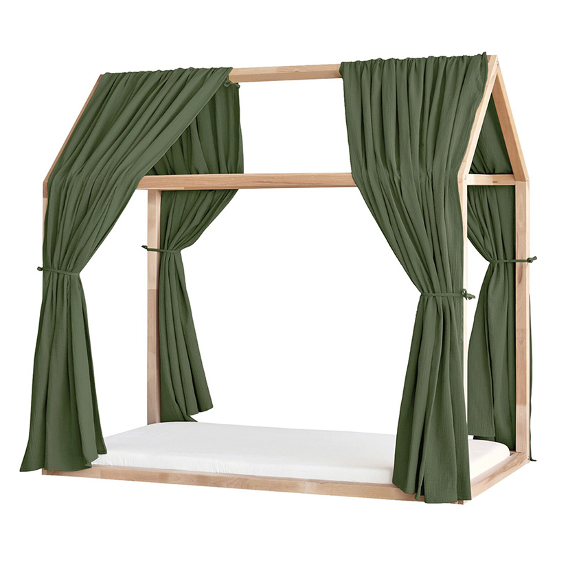 Set 2 baldachine muselina pentru pat tip casuta, Little Amy, Verde, 2x315 cm pentru pat 90x200 cm - 3