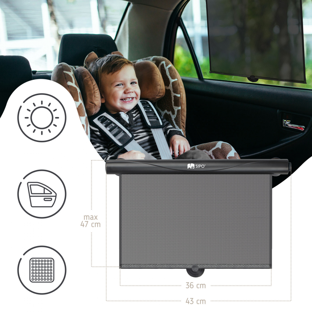 Set 2 parasolare tip rulou pentru geam auto Sipo Negru - 1