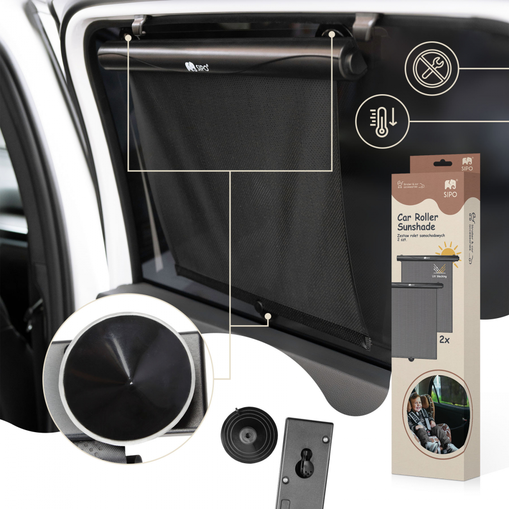 Set 2 parasolare tip rulou pentru geam auto Sipo Negru - 3