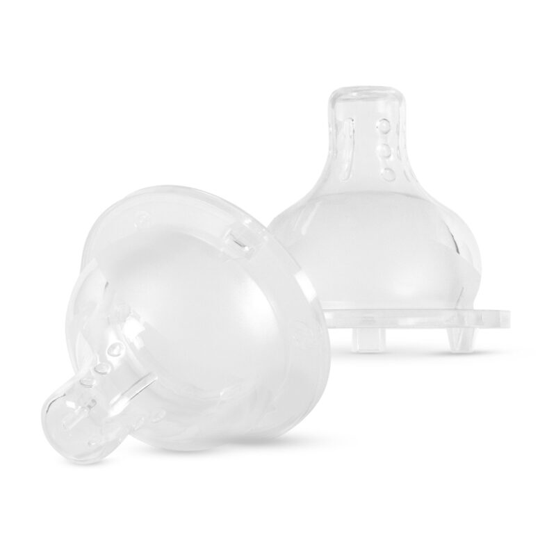 Set 2 tetine din silicon Premium tehnologie anticolici cu 3 valve Baboo gat larg debit rapid 6 luni+