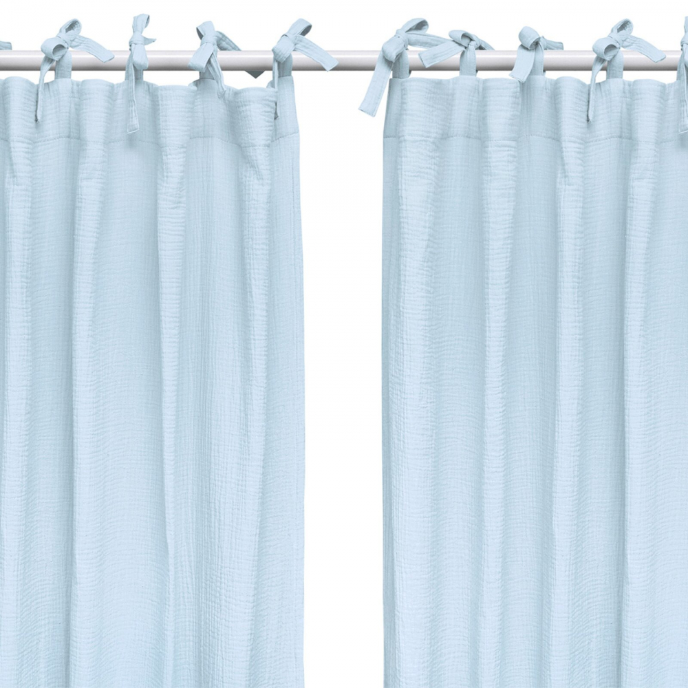 Set draperii din muselina organica, Little Amy, Albastru deschis, 125x240 cm, 2 bucati - 1