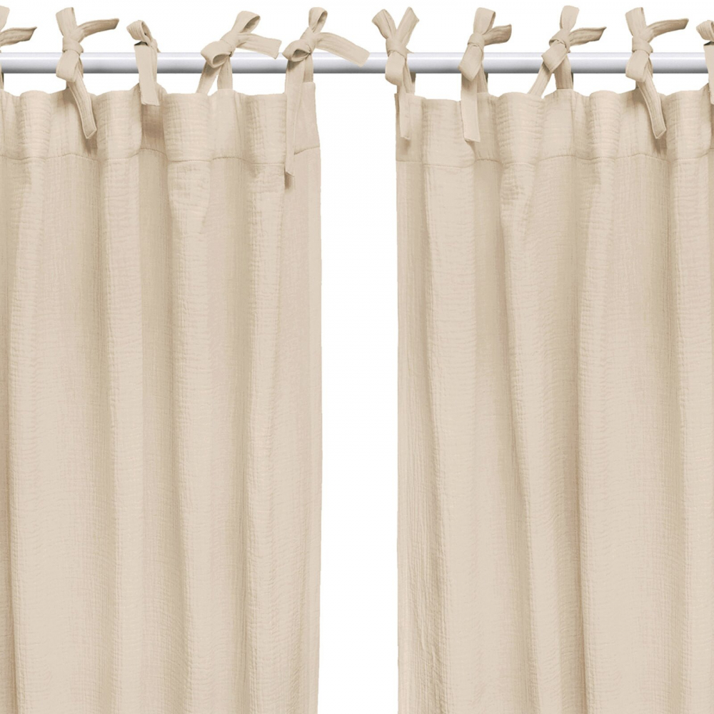 Set draperii din muselina organica, Little Amy, Bej, 125x240 cm, 2 bucati - 1