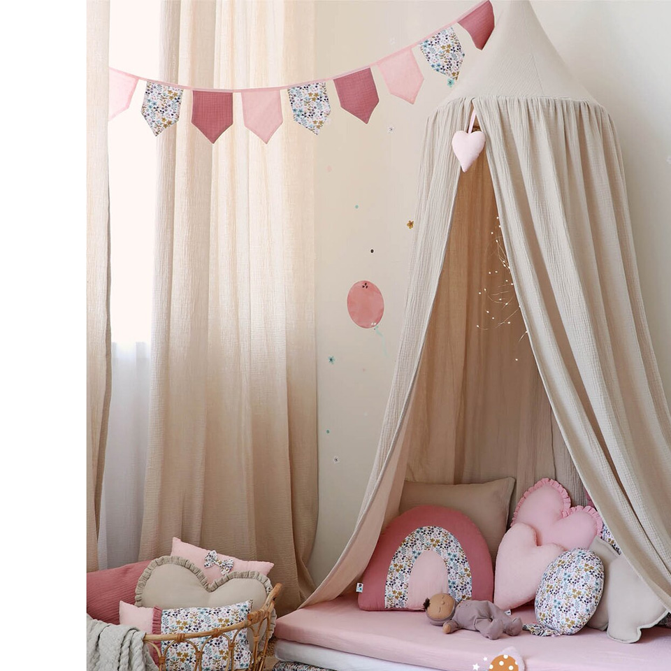 Set draperii din muselina organica, Little Amy, Bej, 125x240 cm, 2 bucati