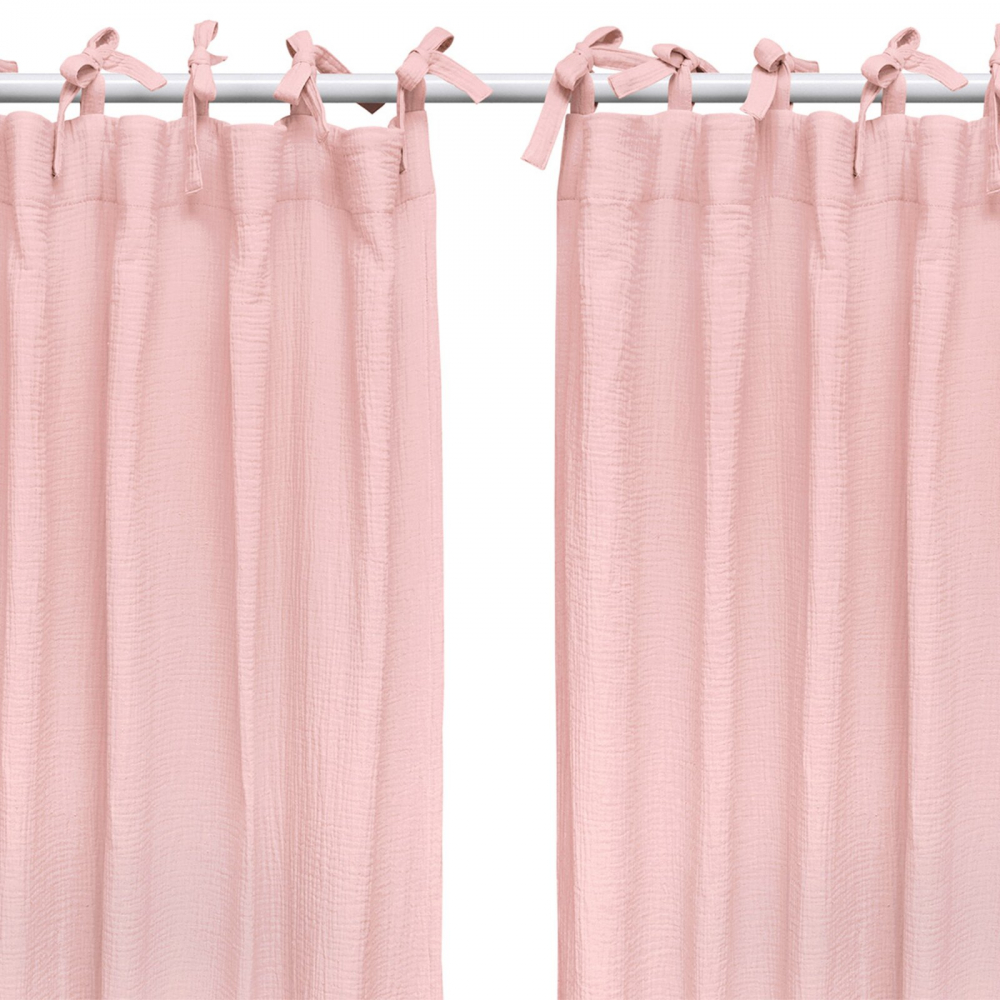 Set draperii din muselina organica, Little Amy, Roz, 125x240 cm, 2 bucati - 1