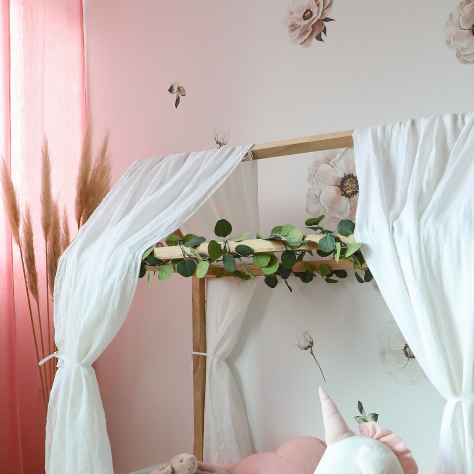 Set draperii din muselina organica, Little Amy, Roz, 125x240 cm, 2 bucati